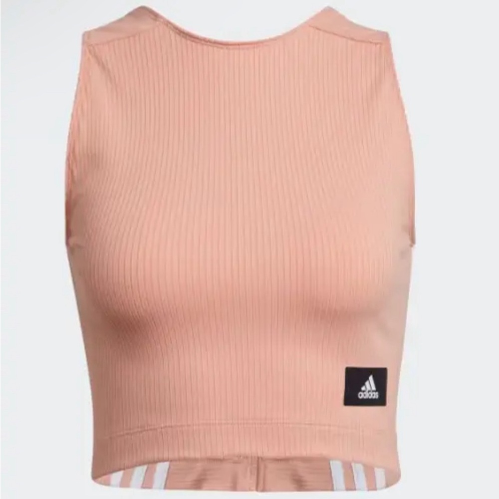 Adidas size Large Sleeveless Crop Top Rib Tank Shirt Peach